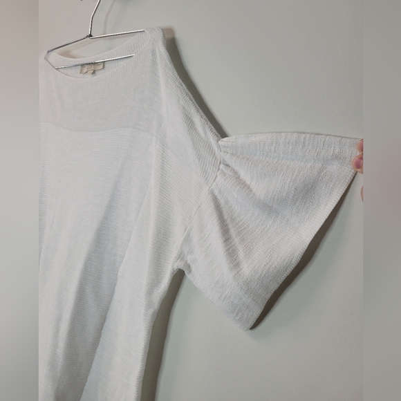 LOFT White 100% Cotton Bell Sleeves Knit Blouse Shirt Top Sz XL Minimal Neutral - Picture 4 of 5